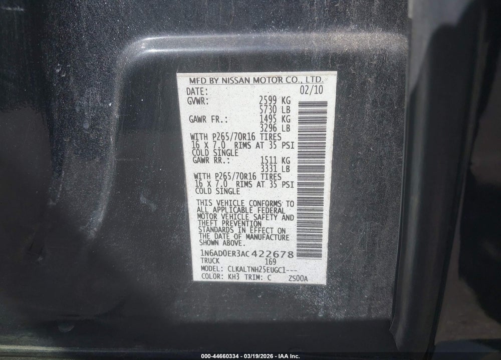 2010 NISSAN FRONTIER SE VIN: 1N6AD0ER3AC422678