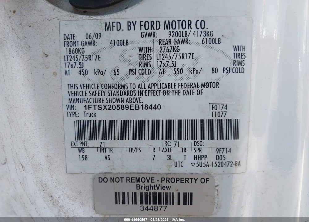 2009 FORD F-250 LARIAT/XL/XLT VIN: 1FTSX20589EB18440