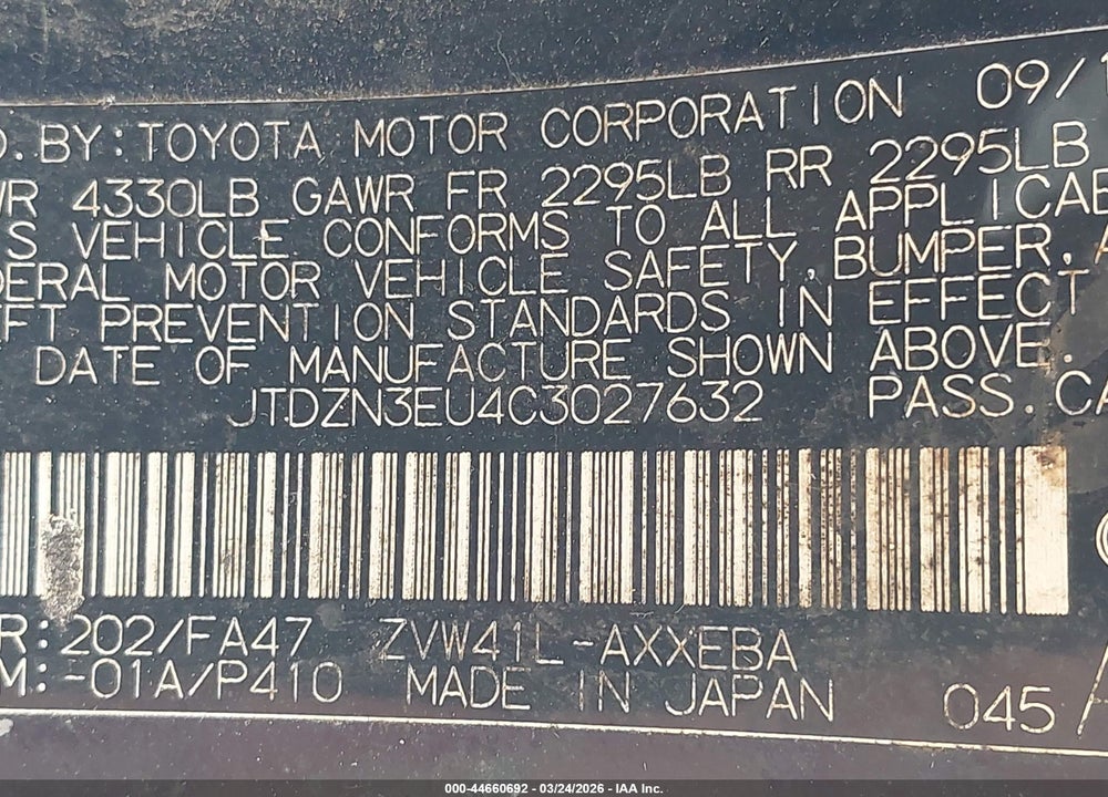 2012 TOYOTA PRIUS V THREE VIN: JTDZN3EU4C3027632
