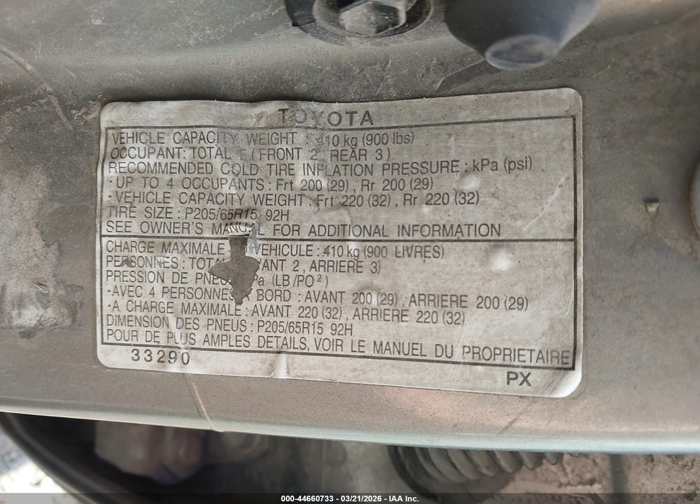 1998 TOYOTA CAMRY LE V6 VIN: JT2BF22K3W0140028