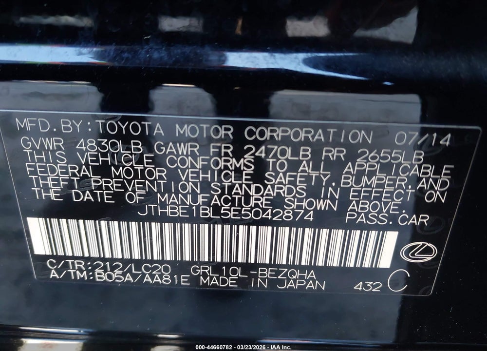 2014 LEXUS GS 350 VIN: JTHBE1BL5E5042874