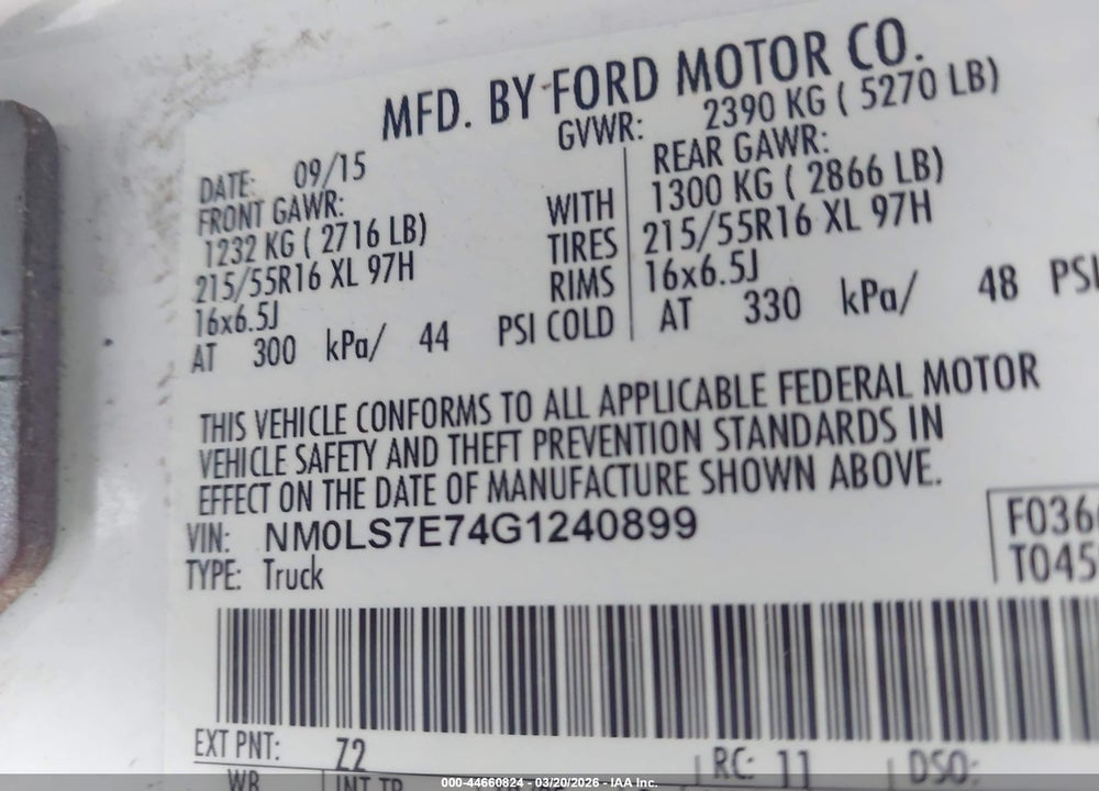2016 FORD TRANSIT CONNECT XL VIN: NM0LS7E74G1240899