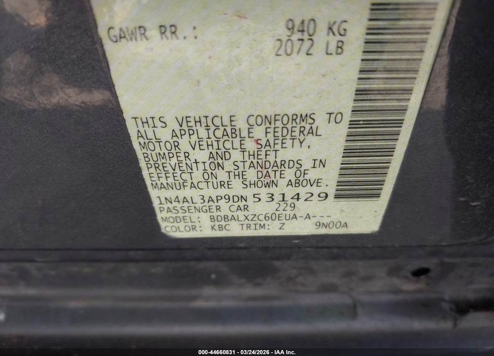 2013 NISSAN ALTIMA 2.5 SL VIN: 1N4AL3AP9DN531429