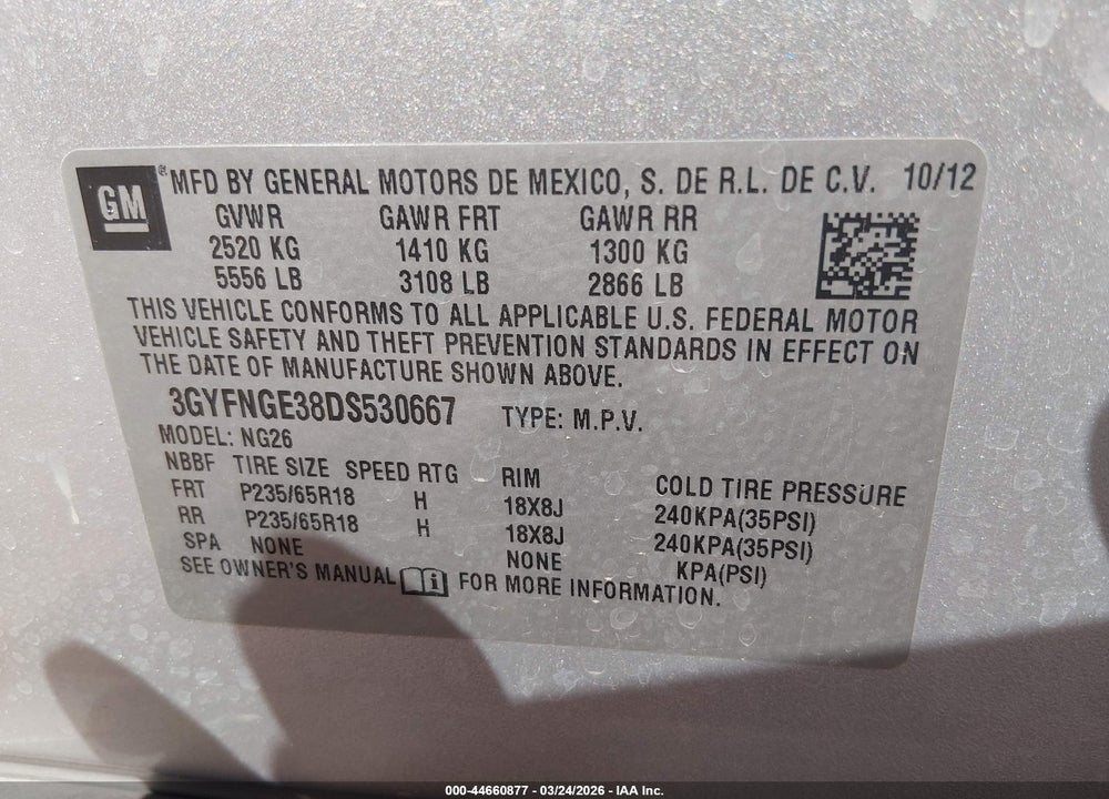 2013 CADILLAC SRX LUXURY COLLECTION VIN: 3GYFNGE38DS530667