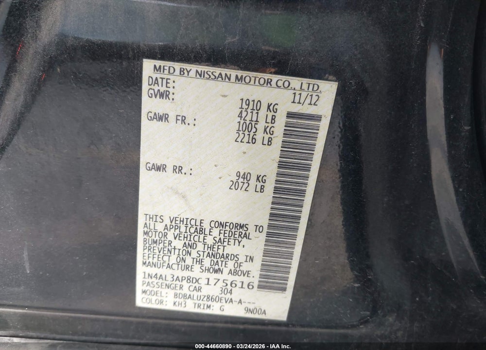 2013 NISSAN ALTIMA 2.5 SV VIN: 1N4AL3AP8DC175616