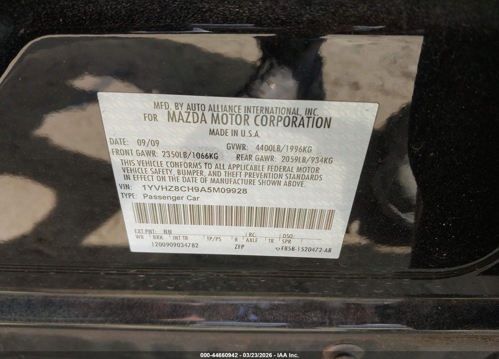2010 MAZDA 6 I TOURING VIN: 1YVHZ8CH9A5M09928