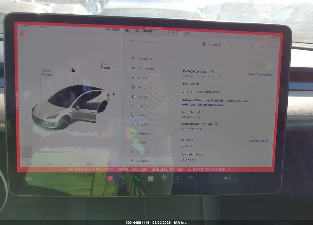 2021 TESLA MODEL 3 STANDARD RANGE PLUS REAR-WHEEL DRIVE VIN: 5YJ3E1EAXMF941372