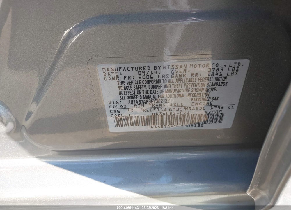 2014 NISSAN SENTRA SV VIN: 3N1AB7AP9EY302132