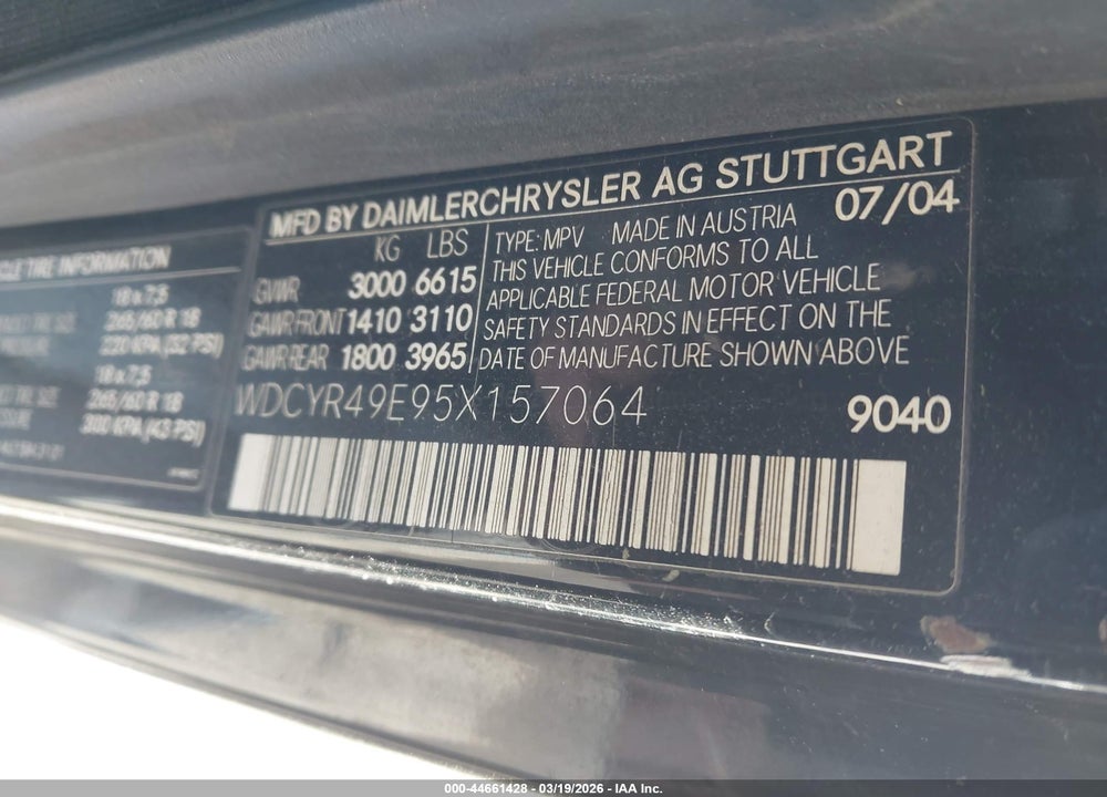 2005 MERCEDES-BENZ G 500 4MATIC/GRAND EDITION 4MATIC VIN: WDCYR49E95X157064