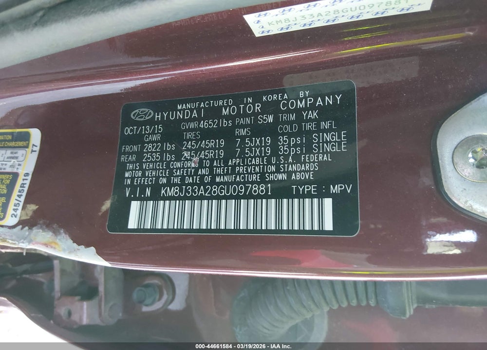 2016 HYUNDAI TUCSON LIMITED VIN: KM8J33A28GU097881