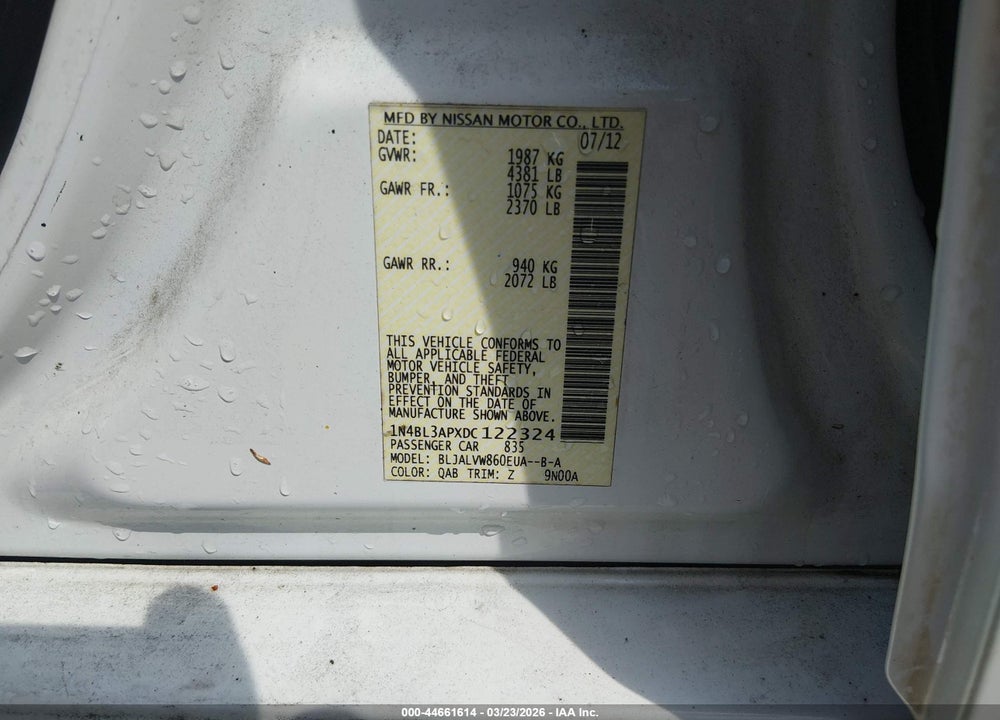 2013 NISSAN ALTIMA 3.5 SL VIN: 1N4BL3APXDC122324