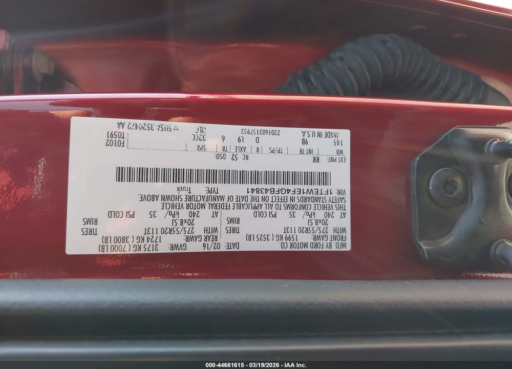2016 FORD F-150 PLATINUM VIN: 1FTEW1EF4GFB43841