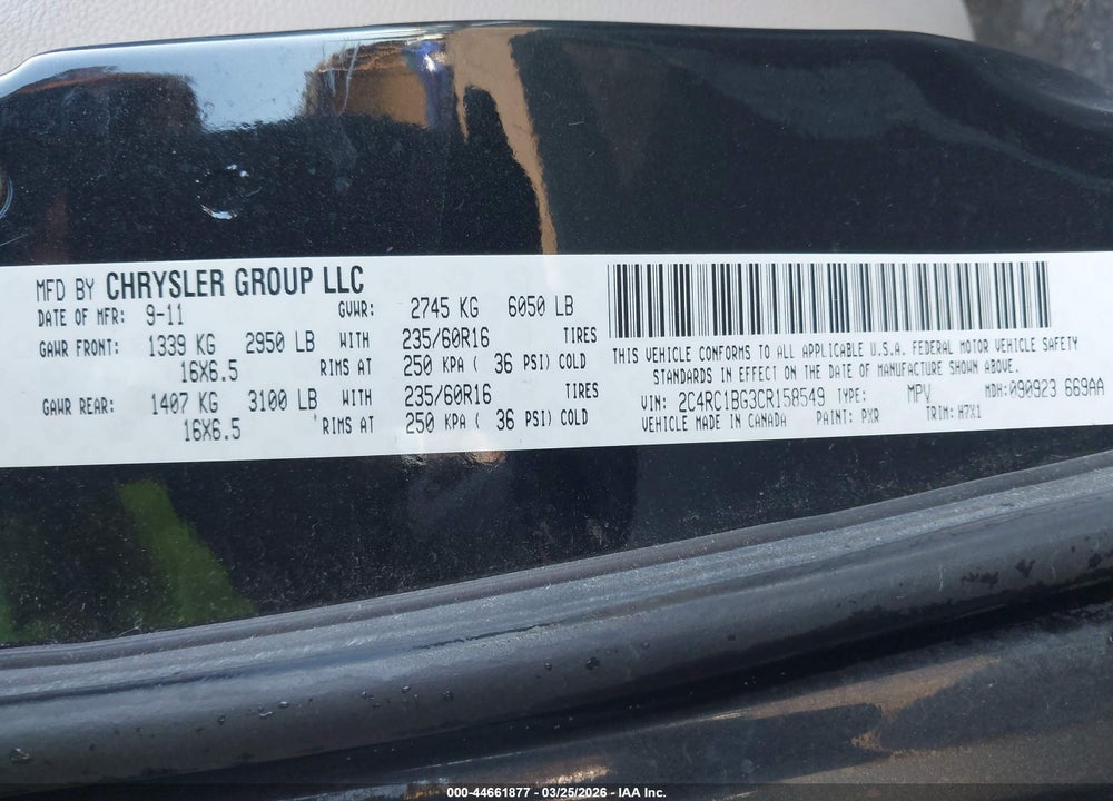 2012 CHRYSLER TOWN & COUNTRY TOURING VIN: 2C4RC1BG3CR158549