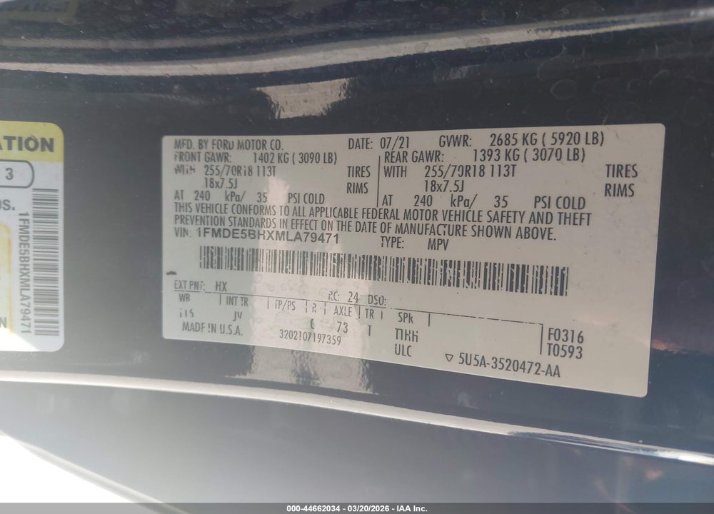 2021 FORD BRONCO OUTER BANKS VIN: 1FMDE5BHXMLA79471