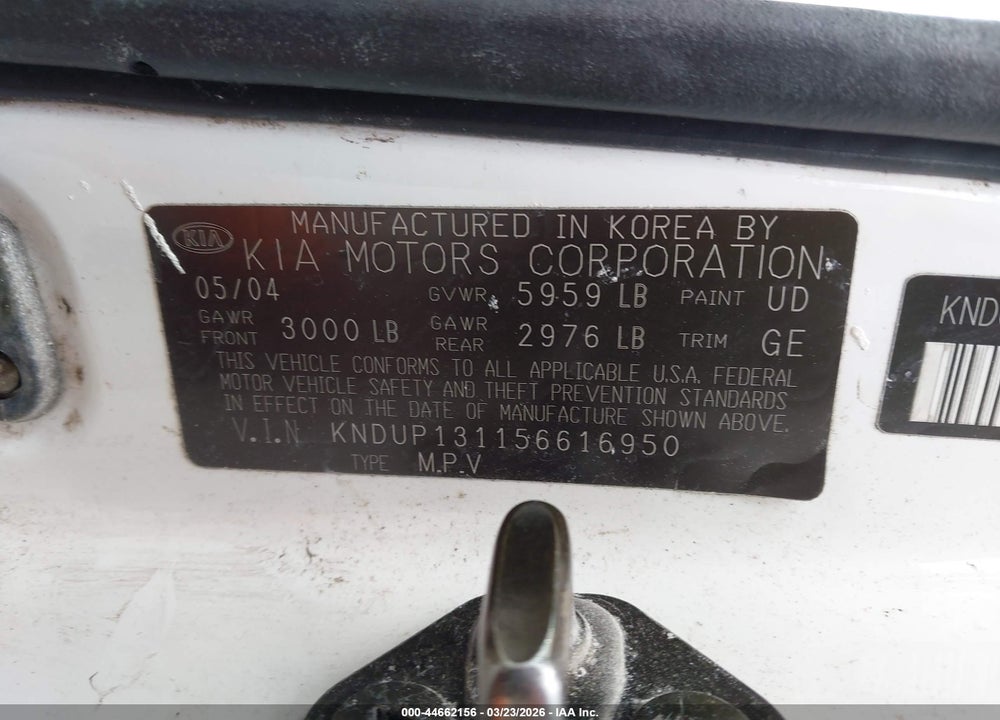 2005 KIA SEDONA EX/LX VIN: KNDUP131156616950