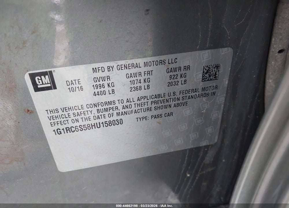 2017 CHEVROLET VOLT LT VIN: 1G1RC6S58HU158030