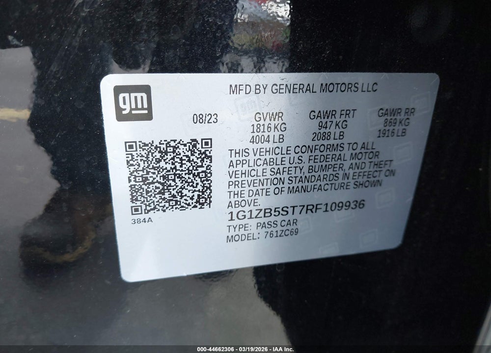 2024 CHEVROLET MALIBU FWD LS VIN: 1G1ZB5ST7RF109936