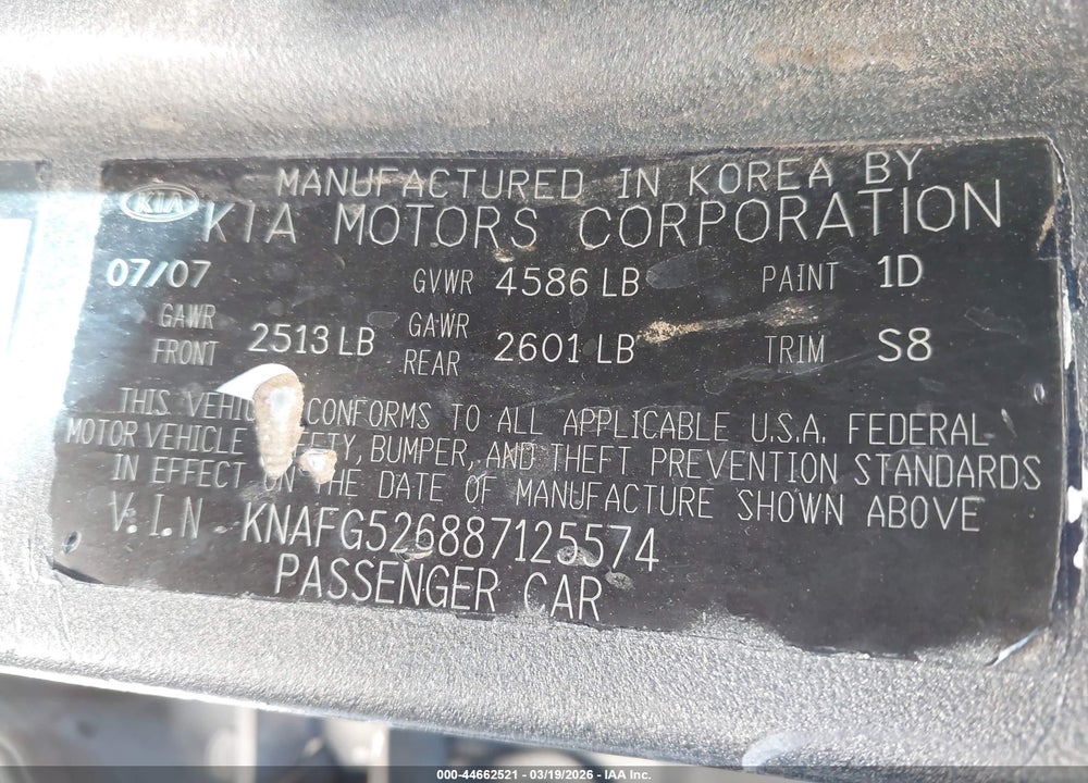 2008 KIA RONDO LX V6 VIN: KNAFG526887125574