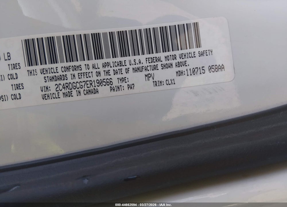 2014 DODGE GRAND CARAVAN SXT 30TH ANNIVERSARY VIN: 2C4RDGCG7ER190566