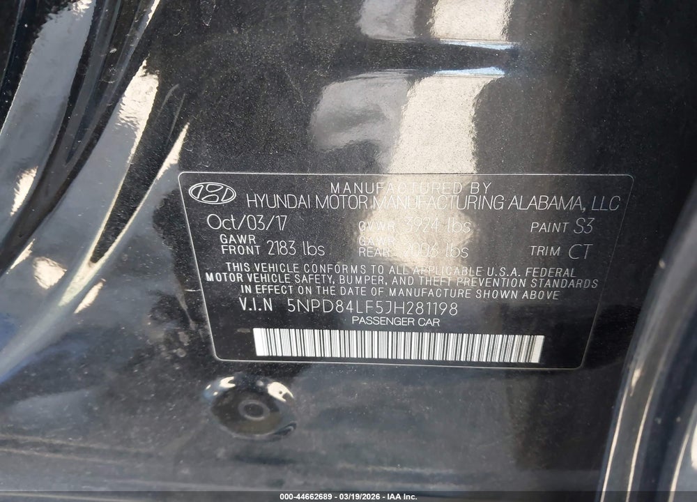 2018 HYUNDAI ELANTRA SEL VIN: 5NPD84LF5JH281198