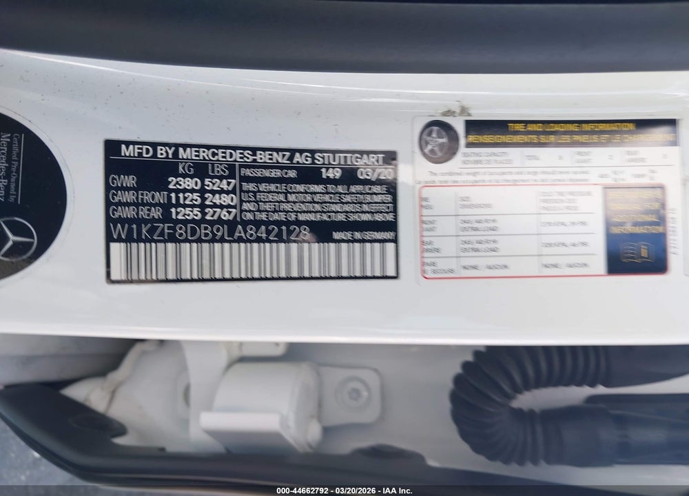 2020 MERCEDES-BENZ E 350 VIN: W1KZF8DB9LA842128