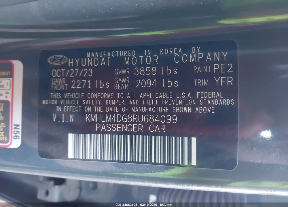 2024 HYUNDAI ELANTRA SEL VIN: KMHLM4DG8RU684099