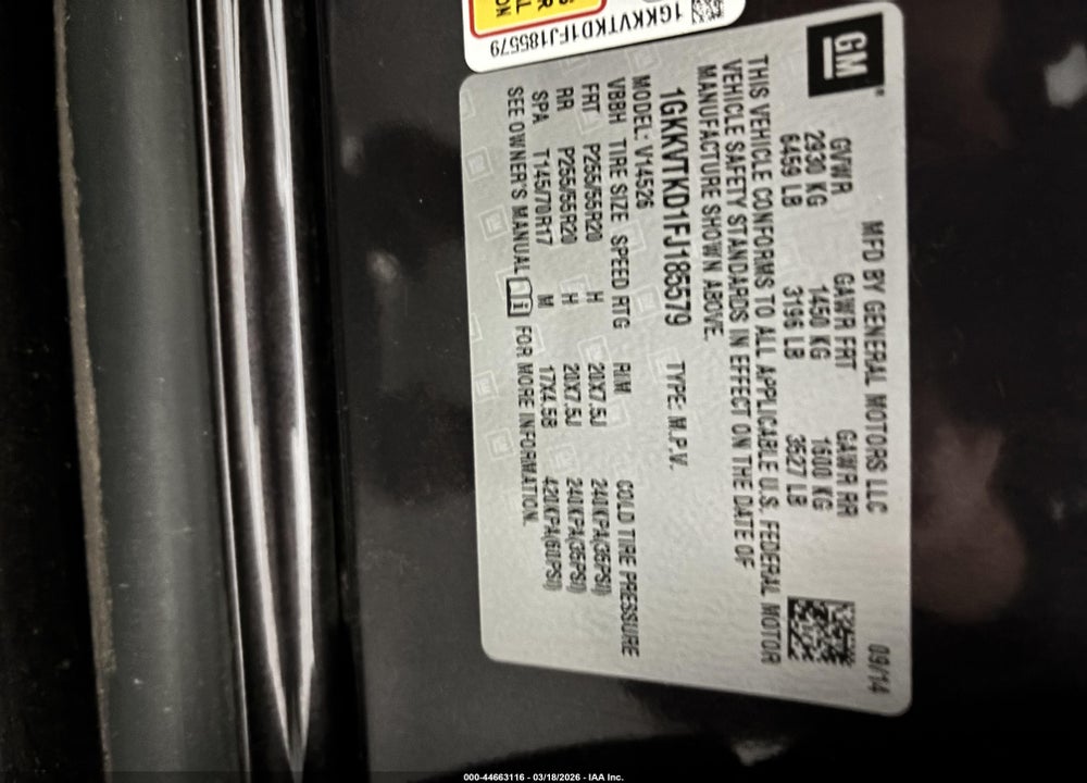 2015 GMC ACADIA DENALI VIN: 1GKKVTKD1FJ185579