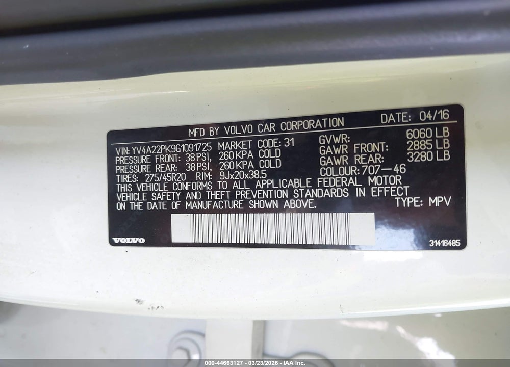 2016 VOLVO XC90 T6 MOMENTUM VIN: YV4A22PK9G1091725