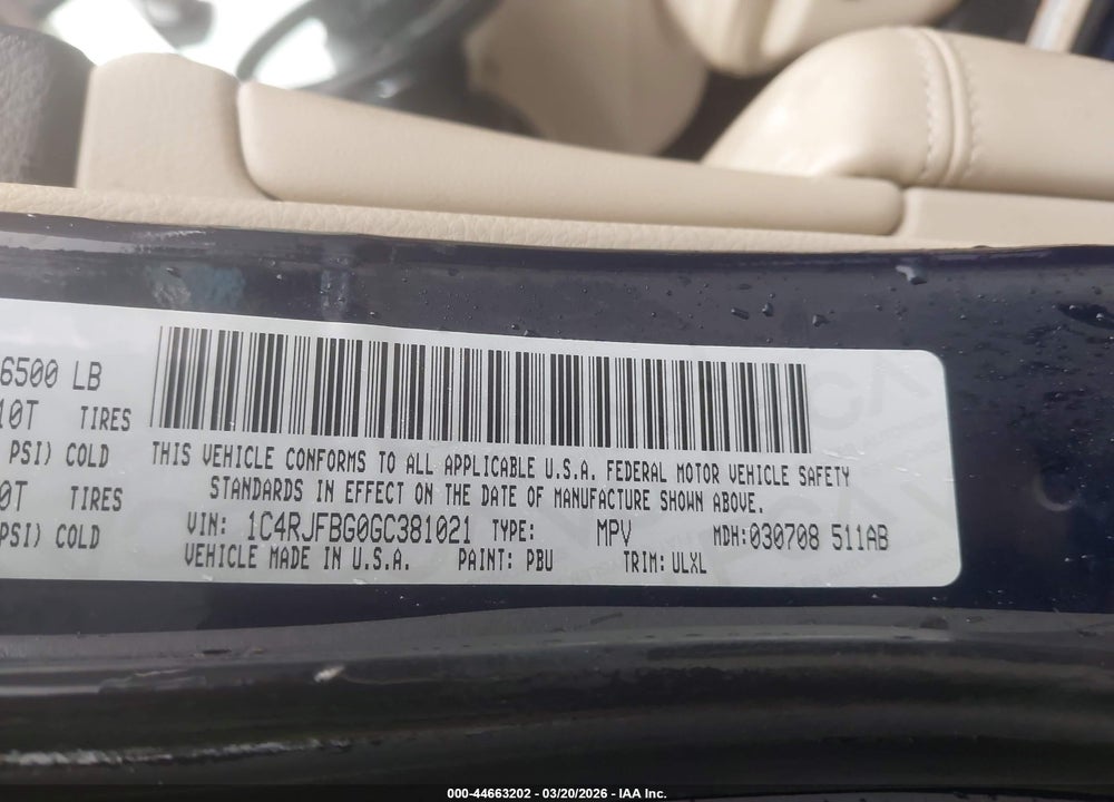 2016 JEEP GRAND CHEROKEE LIMITED VIN: 1C4RJFBG0GC381021