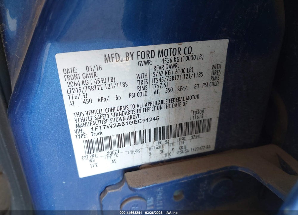 2016 FORD F-250 XL VIN: 1FT7W2A61GEC91245
