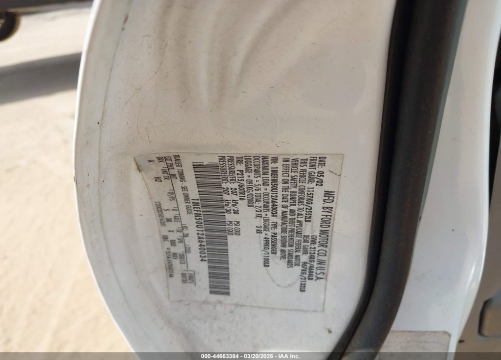 2002 MERCURY SABLE GS VIN: 1MEFM50U12A640034