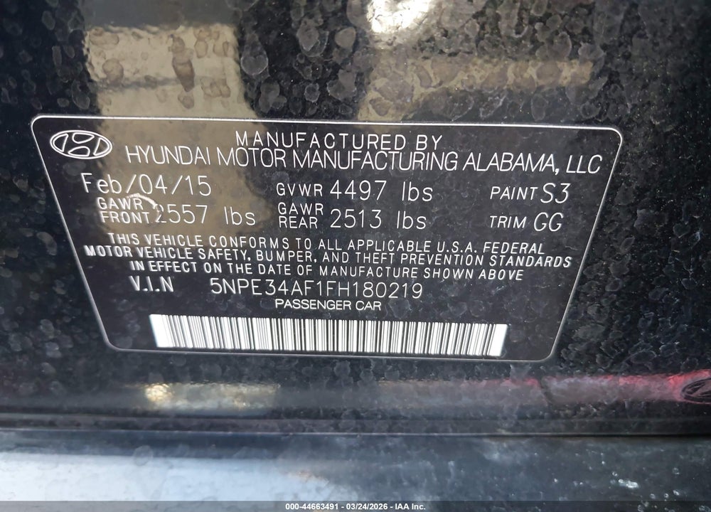 2015 HYUNDAI SONATA SPORT VIN: 5NPE34AF1FH180219