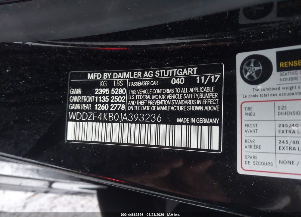 2018 MERCEDES-BENZ E 300 4MATIC VIN: WDDZF4KB0JA393236
