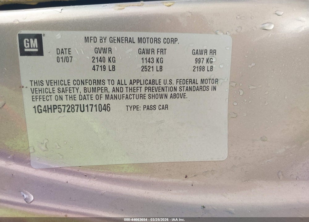 2007 BUICK LUCERNE CX VIN: 1G4HP57287U171046