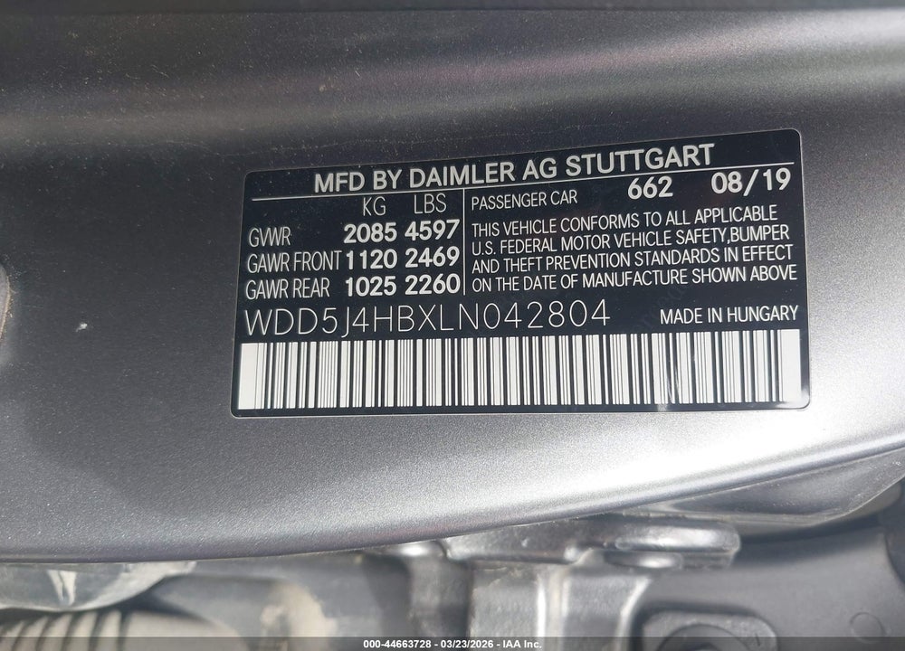 2020 MERCEDES-BENZ CLA 250 4MATIC VIN: WDD5J4HBXLN042804