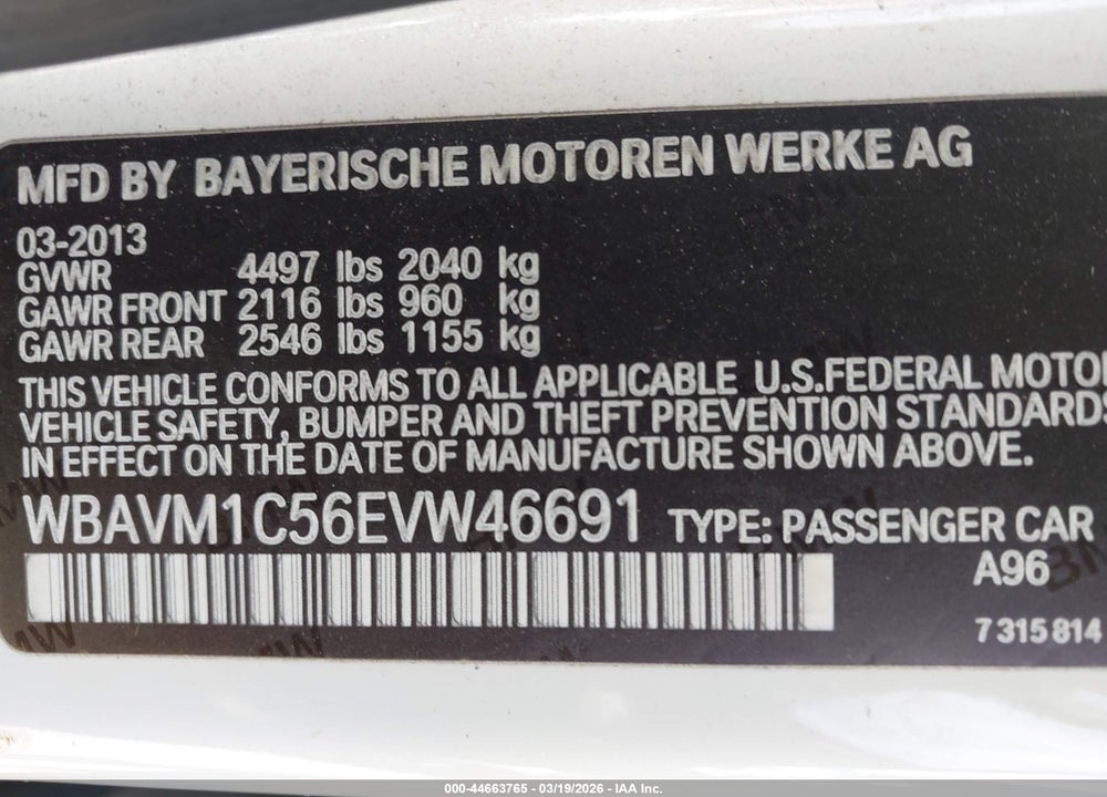 2014 BMW X1 SDRIVE28I VIN: WBAVM1C56EVW46691