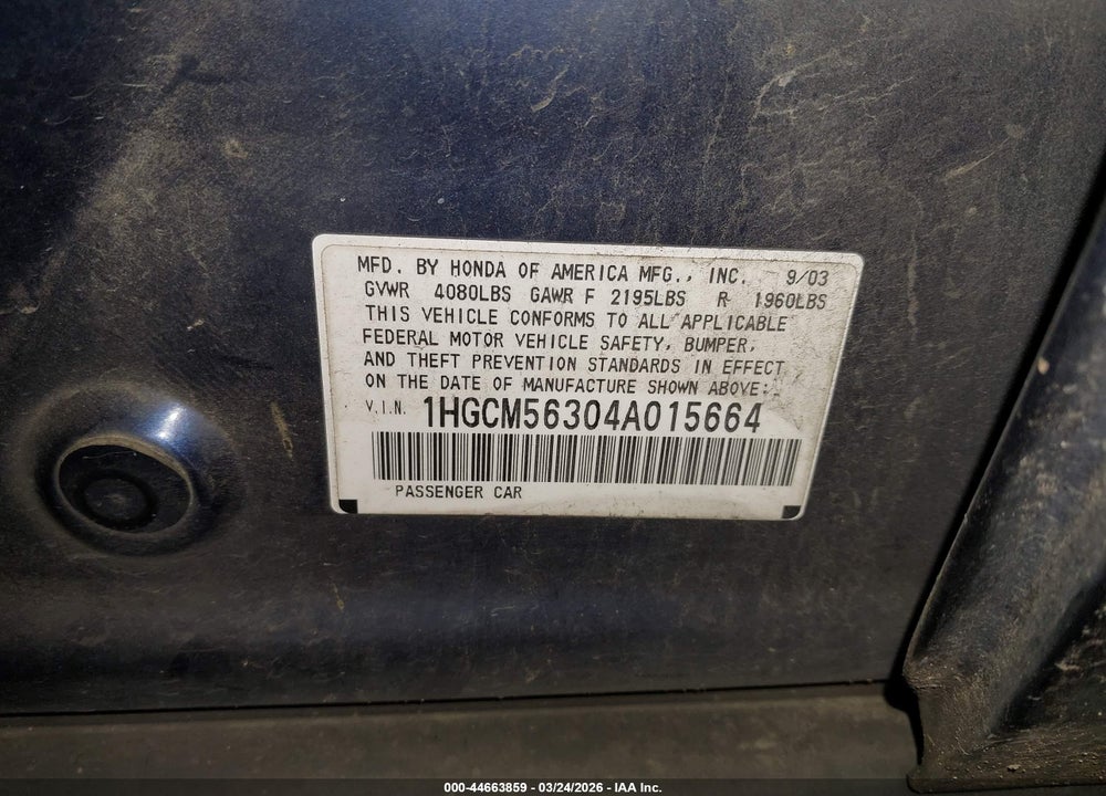 2004 HONDA ACCORD 2.4 LX VIN: 1HGCM56304A015664