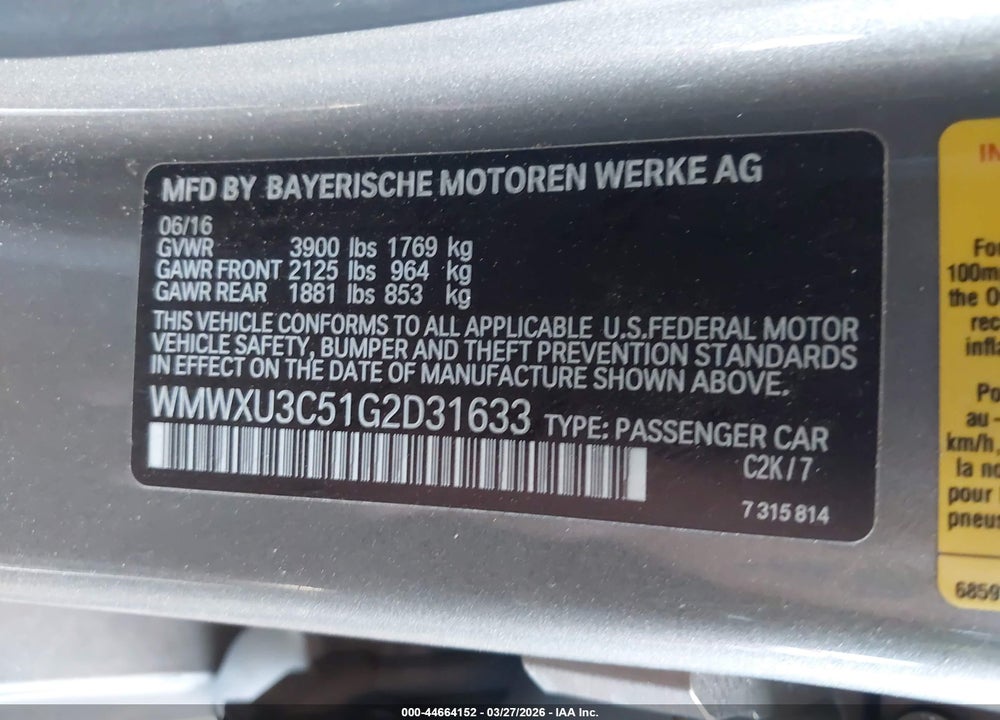 2016 MINI HARDTOP COOPER S VIN: WMWXU3C51G2D31633