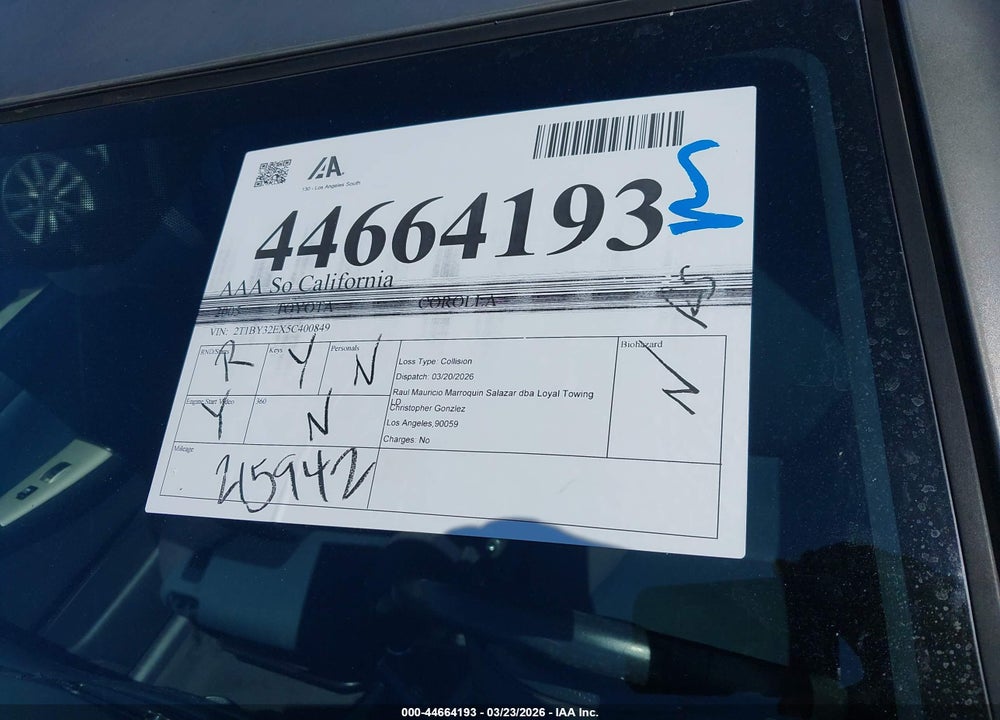 2005 TOYOTA COROLLA XRS VIN: 2T1BY32EX5C400849