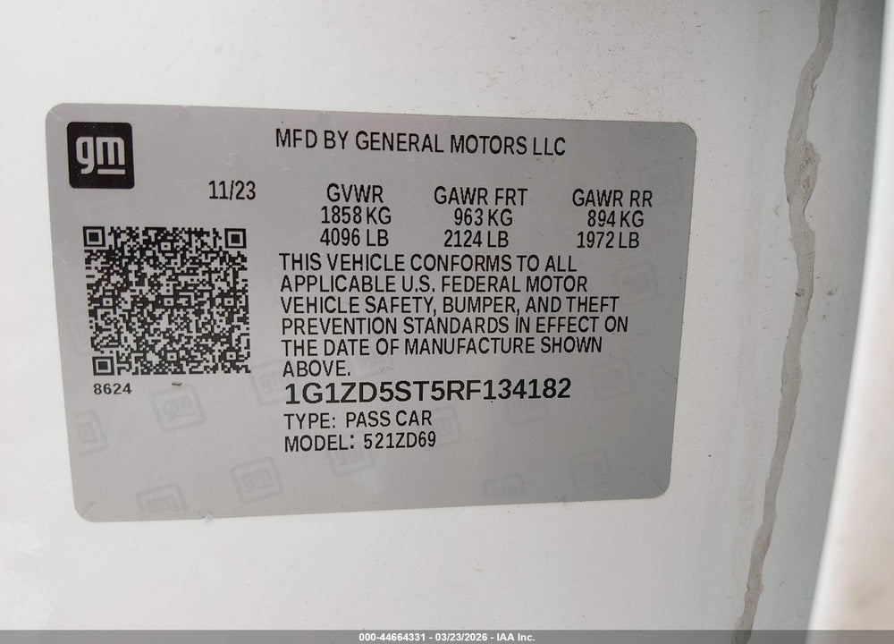 2024 CHEVROLET MALIBU FWD 1LT VIN: 1G1ZD5ST5RF134182