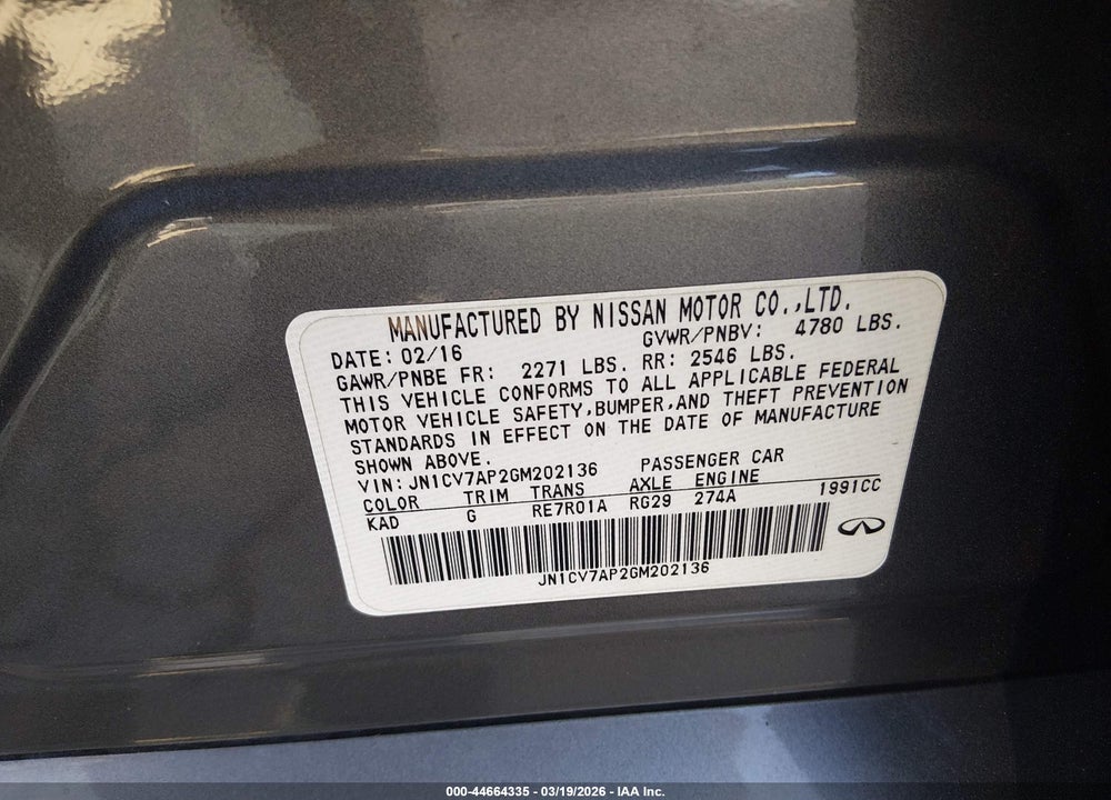2016 INFINITI Q50 2.0T PREMIUM VIN: JN1CV7AP2GM202136
