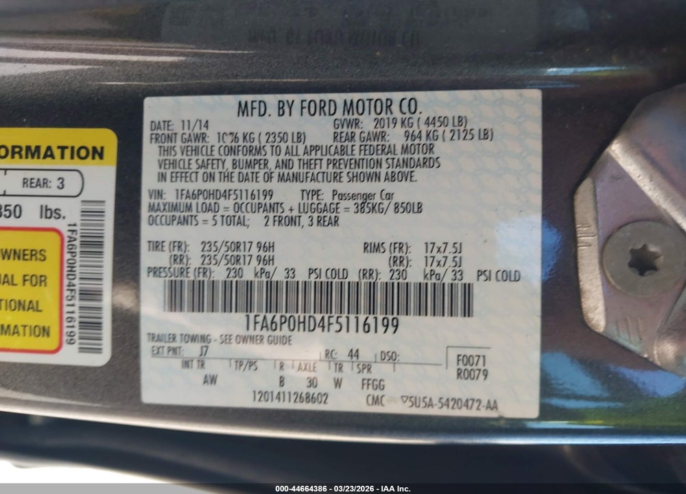 2015 FORD FUSION SE VIN: 1FA6P0HD4F5116199