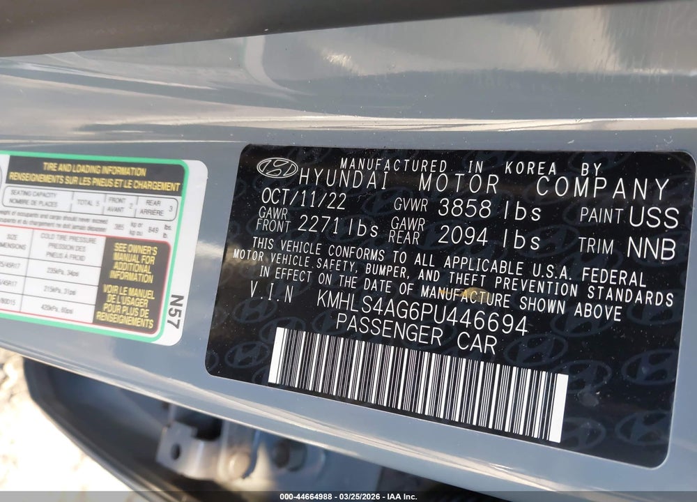 2023 HYUNDAI ELANTRA SEL VIN: KMHLS4AG6PU446694