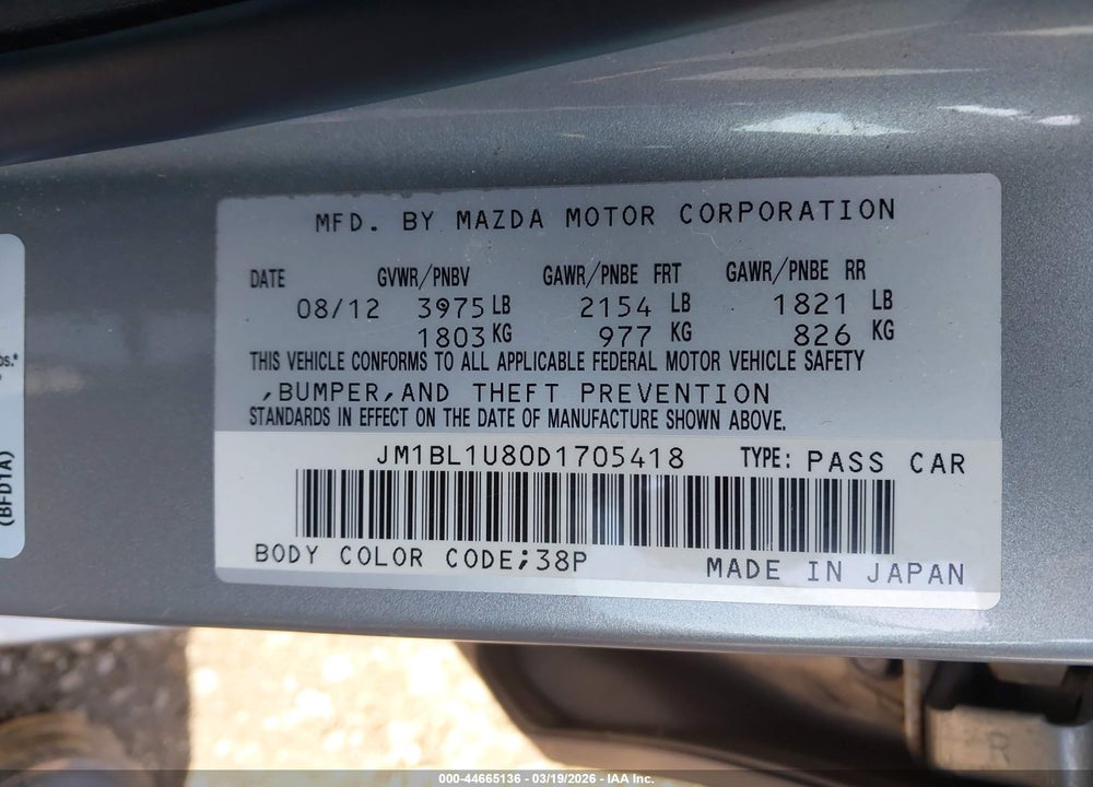 2013 MAZDA 3 I SPORT VIN: JM1BL1U80D1705418