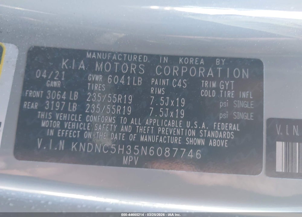 2022 KIA CARNIVAL MPV EX VIN: KNDNC5H35N6087746