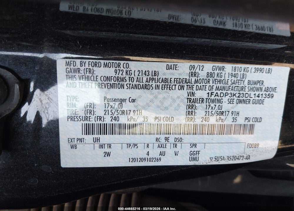2013 FORD FOCUS SE VIN: 1FADP3K23DL141359