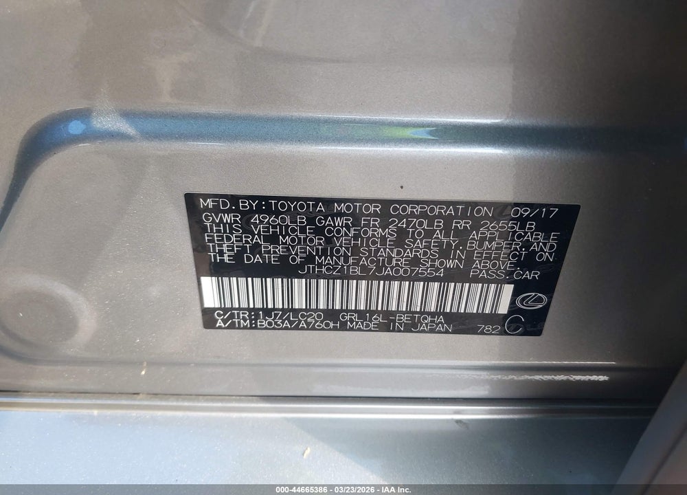 2018 LEXUS GS 350 VIN: JTHCZ1BL7JA007554