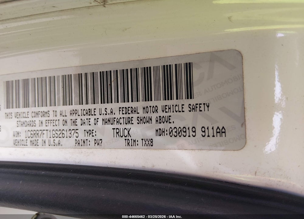 2016 RAM 1500 TRADESMAN VIN: 1C6RR7FT1GS261375