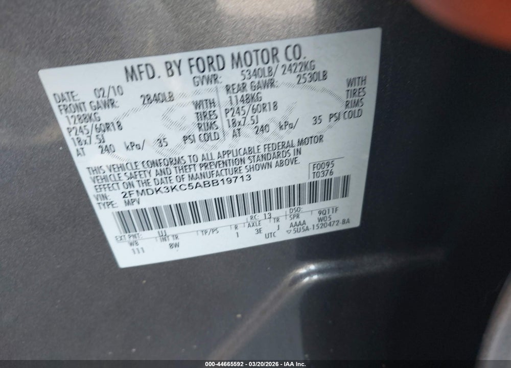 2010 FORD EDGE LIMITED VIN: 2FMDK3KC5ABB19713