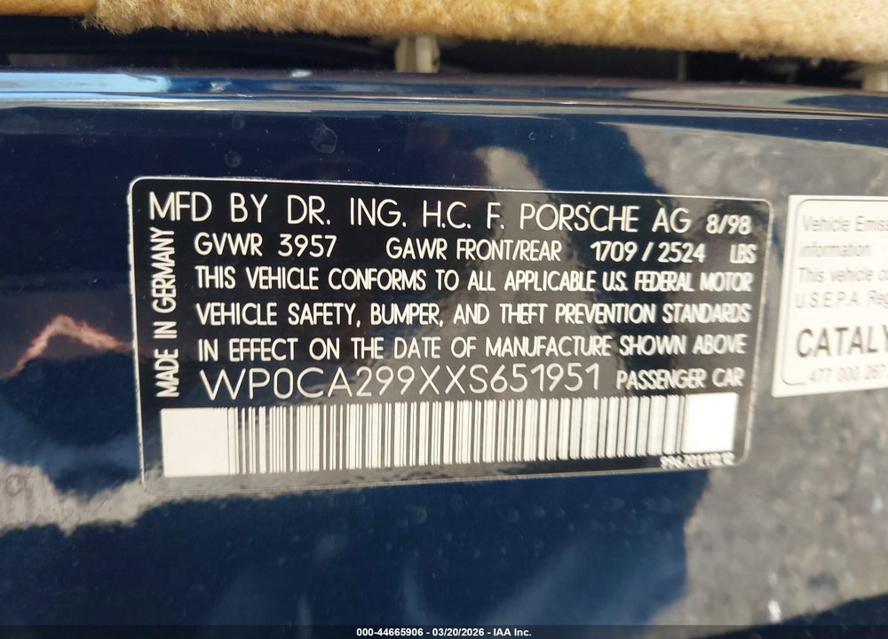 1999 PORSCHE 911 CARRERA/CARRERA 4 VIN: WP0CA299XXS651951